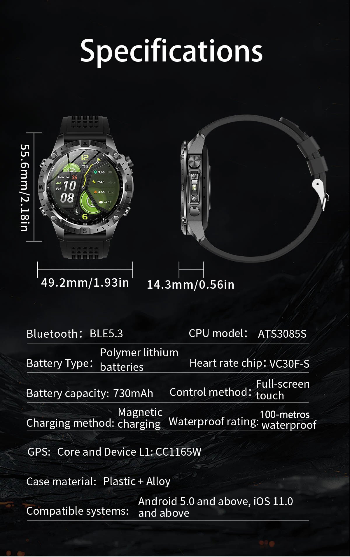 2026 NEW Outdoors Offline Map GPS Smart Watch L1+L2 Dual Band GPS Compass Cycling Run Swim Heart Rate 10ATM Military Smartwatchs