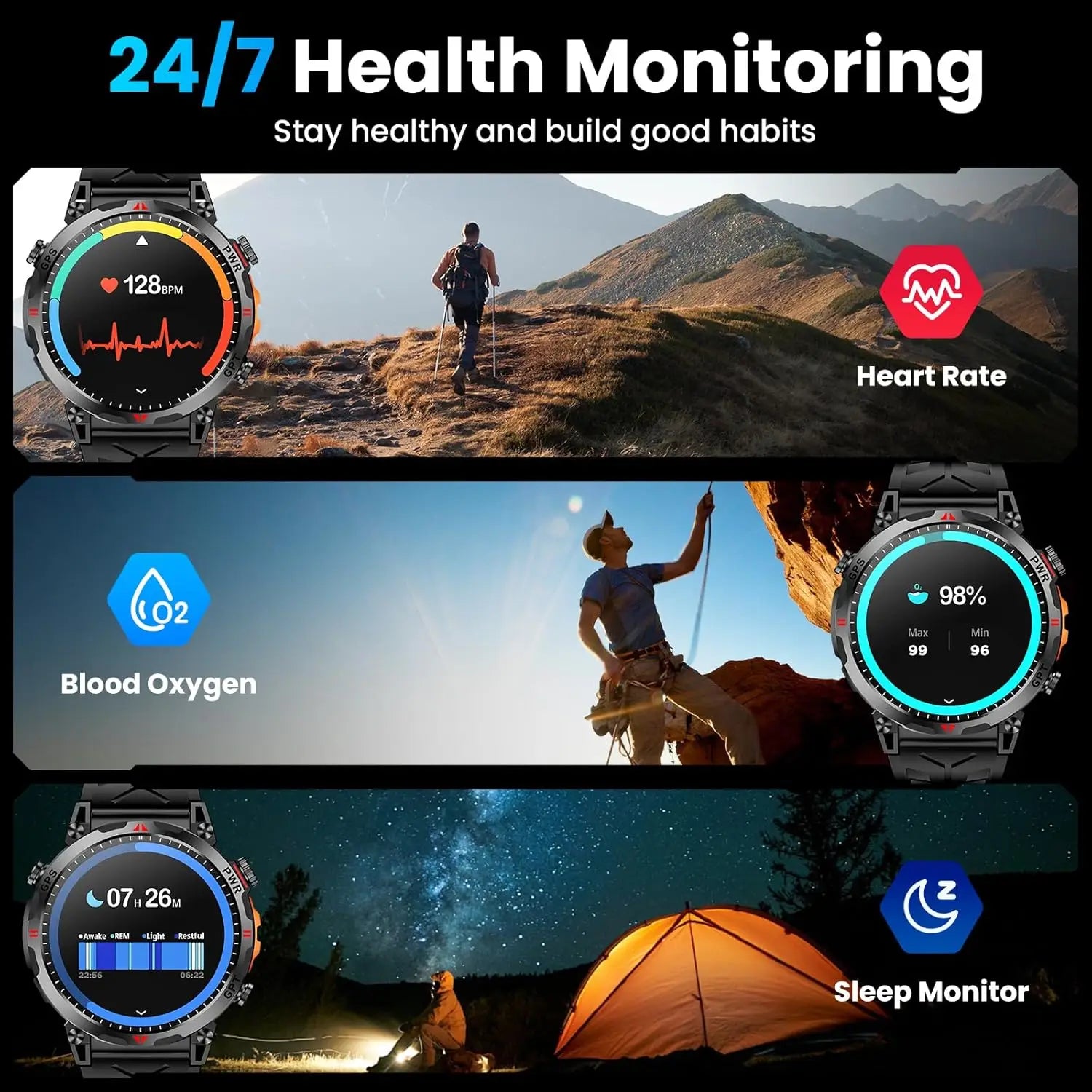 2026 New Outdoor GPS Sports Smartwatches Men Compass 10ATM Waterproof 24/7 Health Monitoring Chat GPT Bluetooth Call Smart Watch