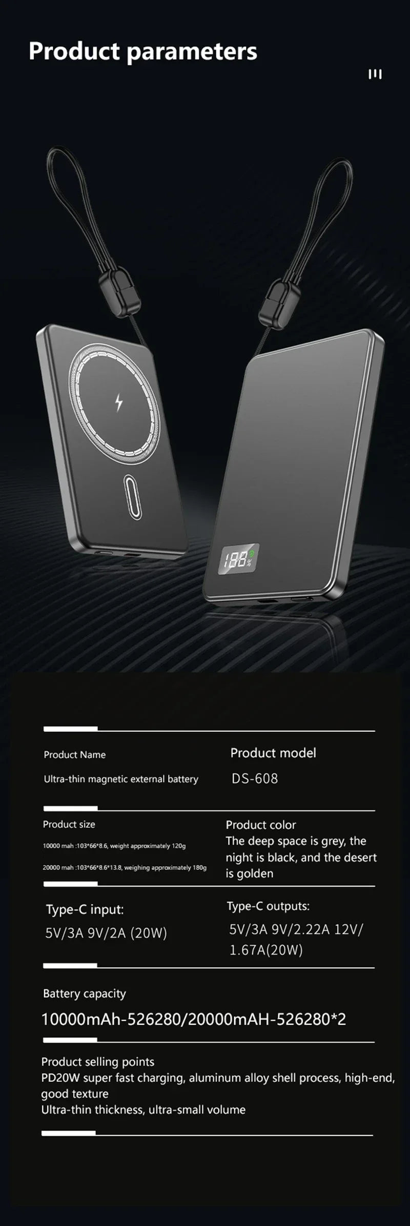 Lenovo 50000mAh Magnetic Power Bank PD 22.5W Fast Charging Portable Wireless External Battery for Magsafe for iPhone Samsung