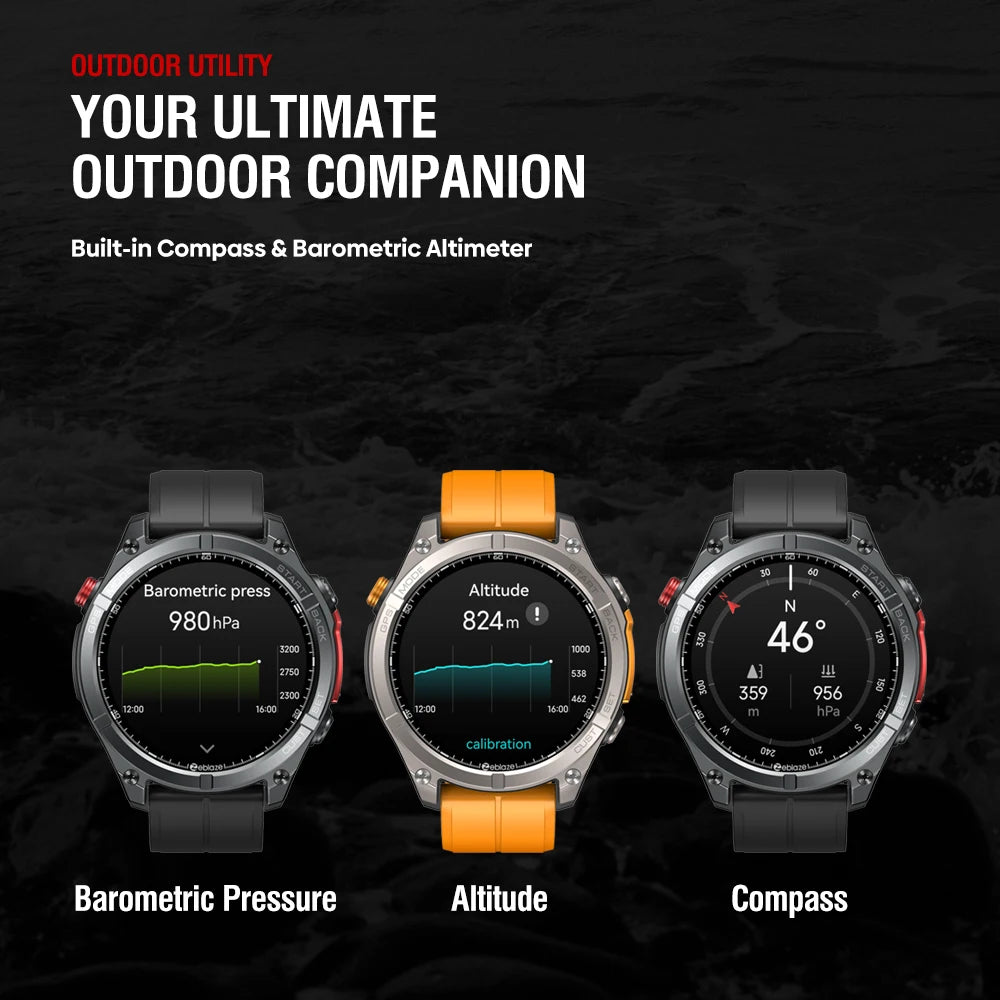 New Zeblaze Stratos 4 GPS Smart Watch 1.43'' AMOLED Display Built-in Flashlight Compass Barometric Altimeter 5 ATM Smartwatch