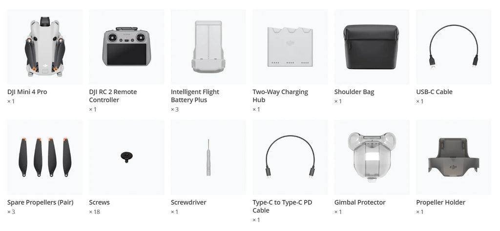 DJI Mini 4 Pro Fly More Combo Plus (DJI RC 2) 4K/60fps HDR True Vertical Shooting Omnidirectional Obstacle Sensing Under 249 g