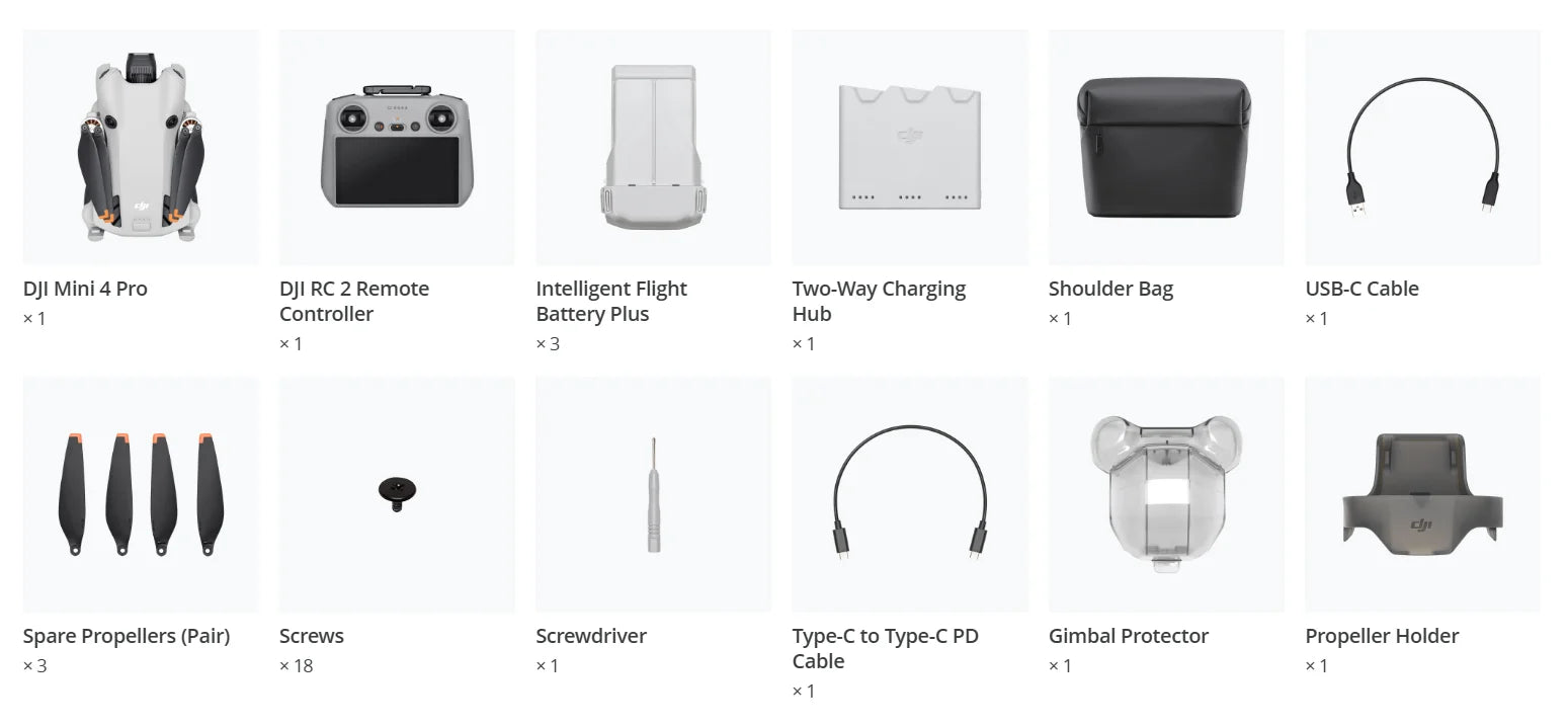 DJI Mini 4 Pro Fly More Combo Plus (DJI RC 2) 4K/60fps HDR True Vertical Shooting Omnidirectional Obstacle Sensing Under 249 g