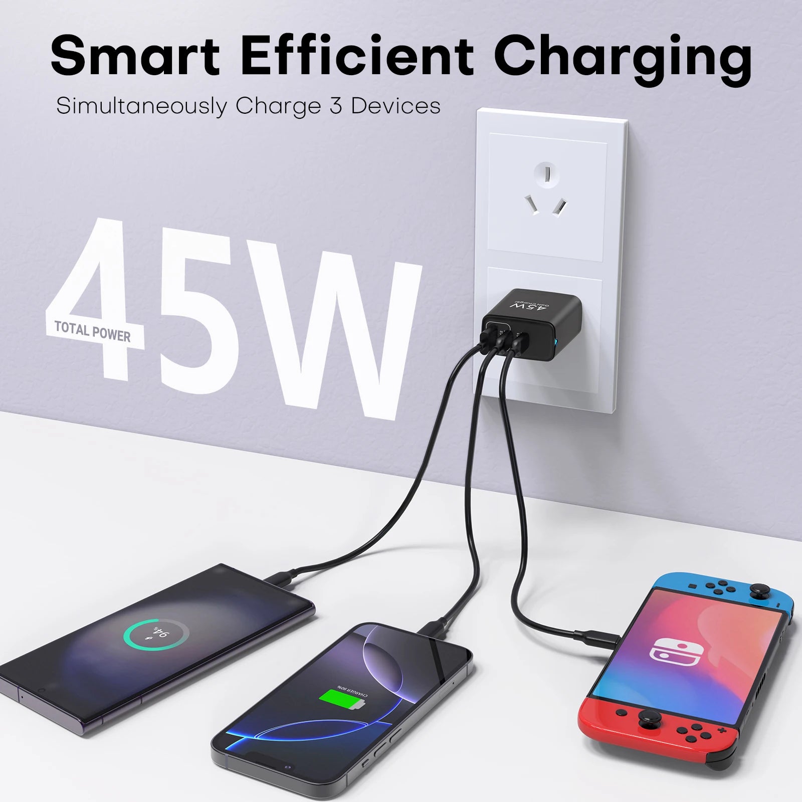 2packs 45W 3 Port USB Charger Type C Fast Charge Mobile Phone Adapter For iPhone Samsung Xiaomi Huawei Quick Charge Wall Charger