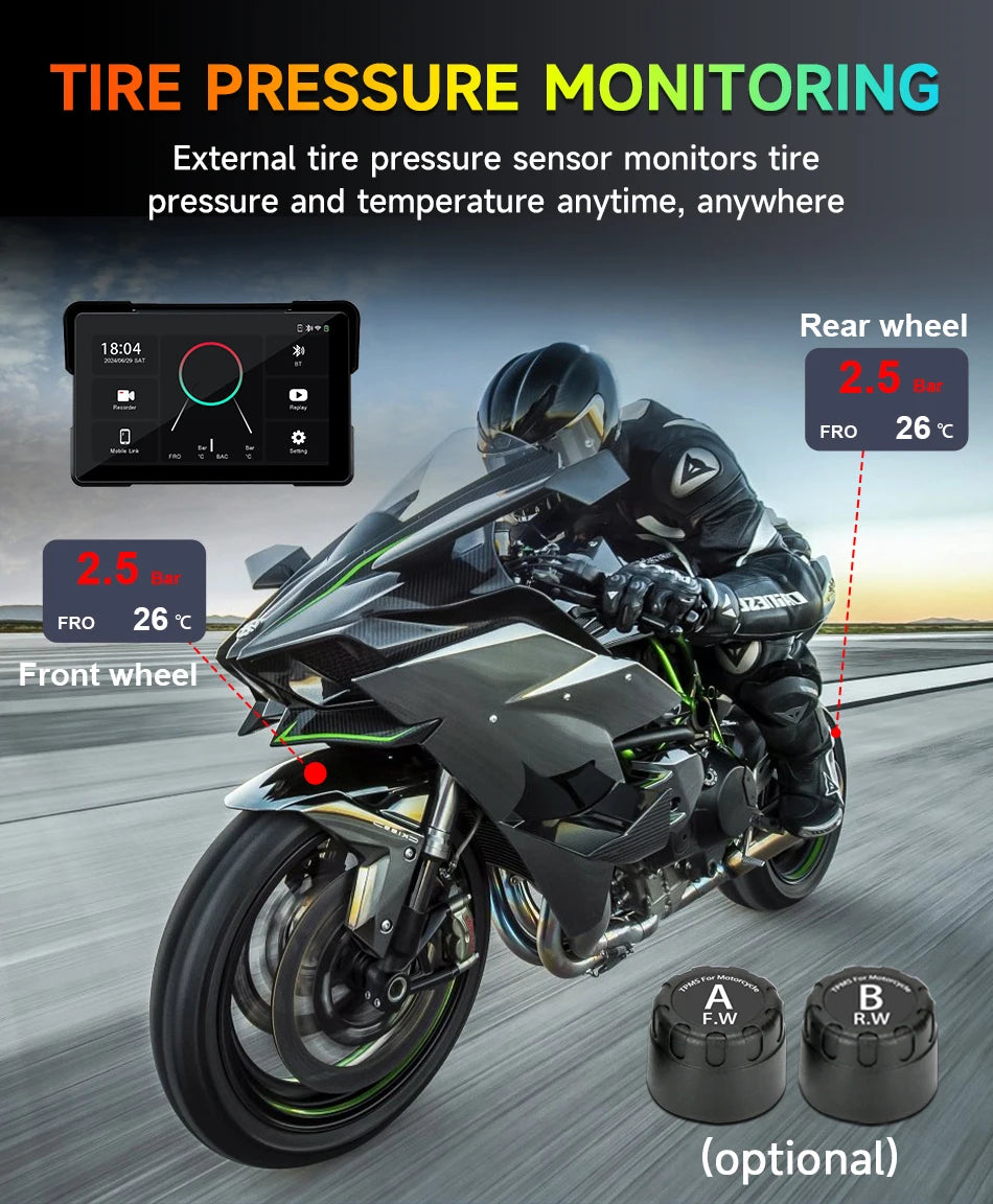 Jansite 5/7 inch Motorcycle Carplay Screen GPS Navigation Wireless Carplay Android Auto Dual Bluetooth IPX7 Waterproof Display