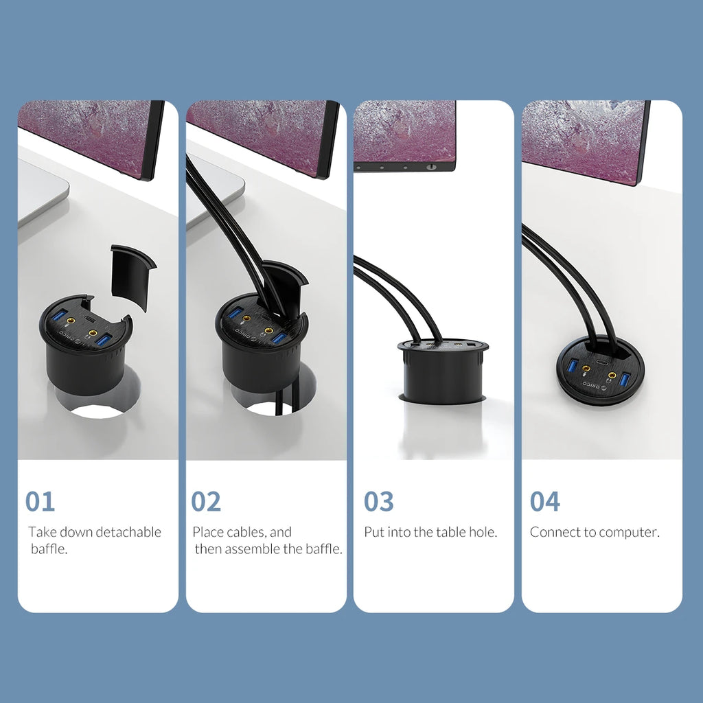 ORICO 5Gbps High-Speed USB HUB Splitter Multi Desktop Grommet USB 3.0 Ports Desk Mount Adapter for PC Tablet Phone High Quality