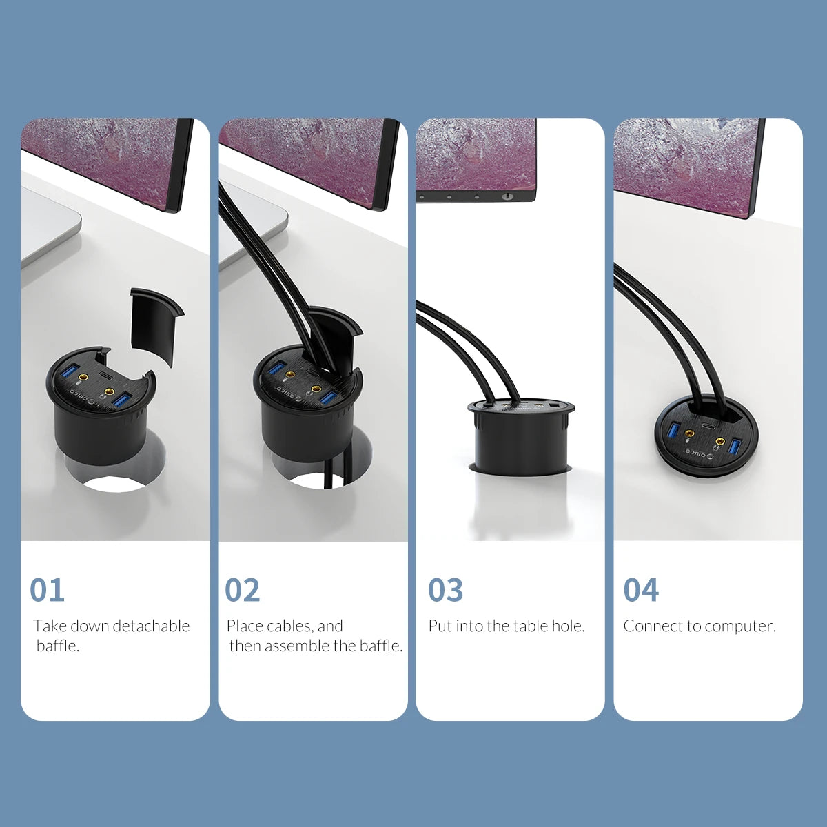 ORICO 5Gbps High-Speed USB HUB Splitter Multi Desktop Grommet USB 3.0 Ports Desk Mount Adapter for PC Tablet Phone High Quality