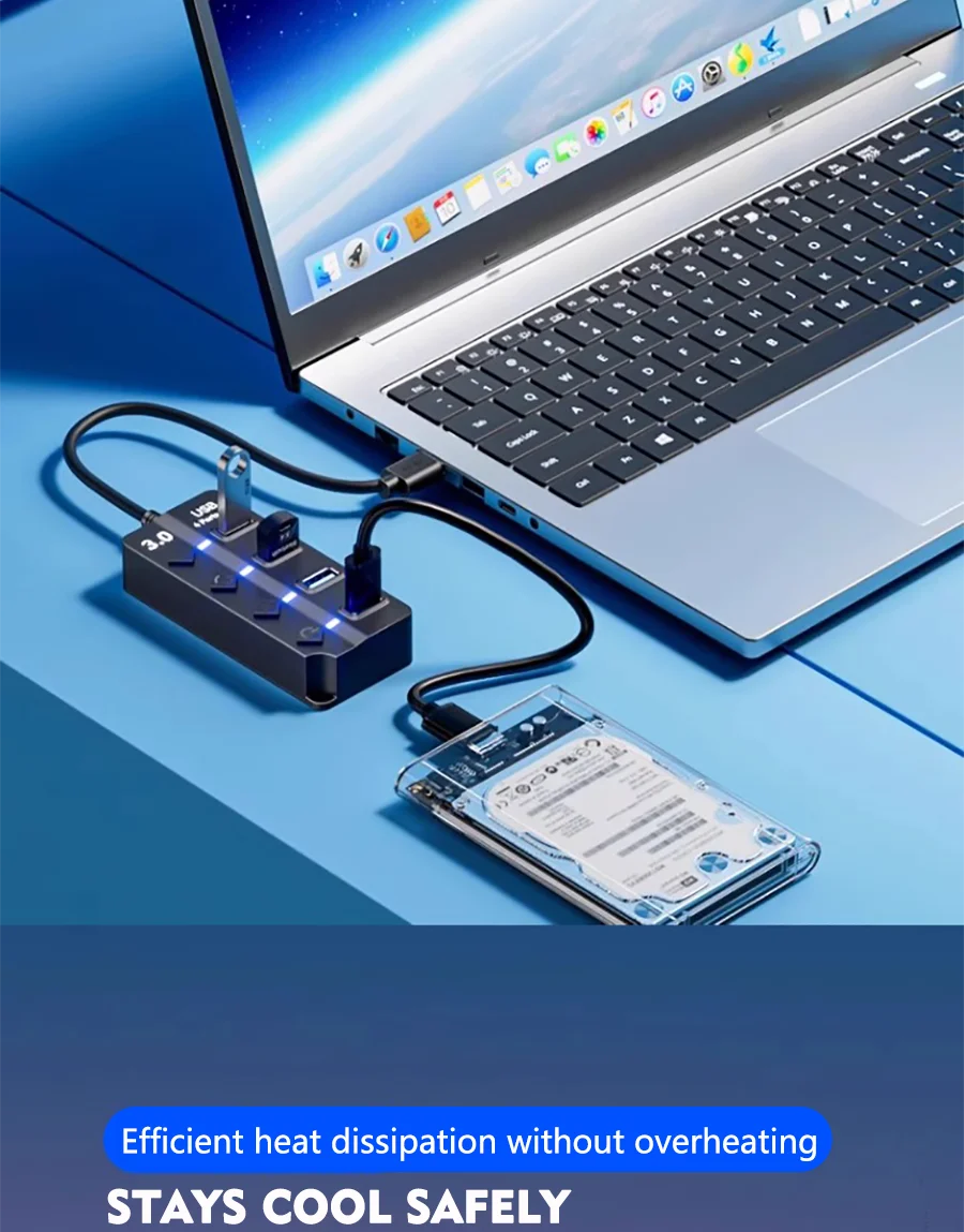 JUMPEAK 4 Port 7 Port USB Hub USB3.0 Expander Docking Station Splitter With Power Adapter With Switch For Laptop PC Multi-Device