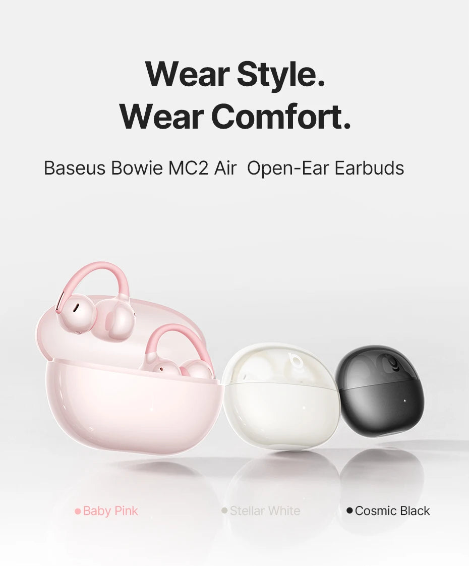 Baseus Bowie MC2 AIR Clip-on TWS Earbuds Ear Clips Wireless Earphones Bluetooth 6.0   Open earrings 4 Mic ENC Sports Headphone