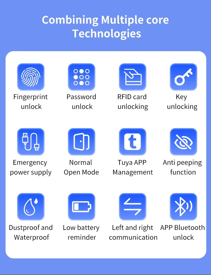 Work with Tuya App Bluetooth Smart Fingerprint Door Lock Password Mechanical Key NFC Unlocking For Wooden Door Handle Lock IP65