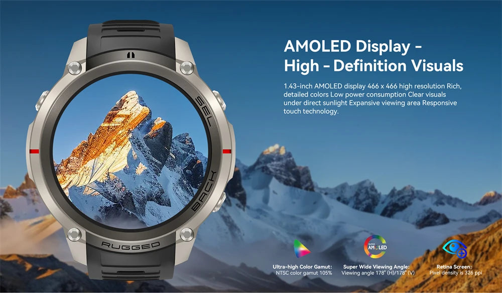 Outdoor Tactical GPS Smart Watch Offine Map Compass Heart Rate Monitor Fitness Tracker 5ATM Waterproof Adventure Sports Watches