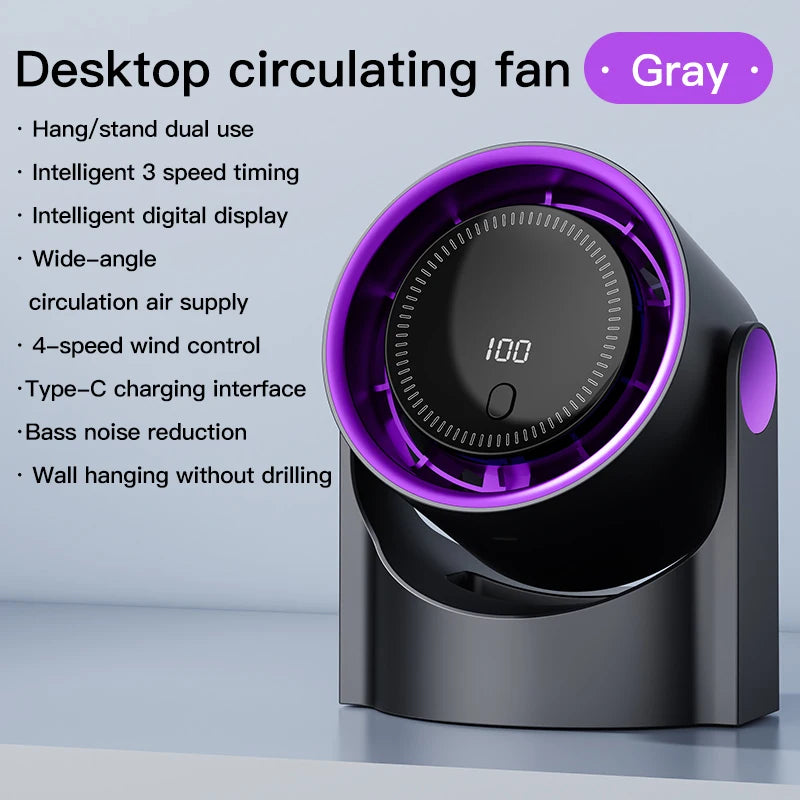 TINSOL New Desktop Electric Fan Air Circulator, Wireless Portable Home Silent Ventilator Suitable for Desktop Wall and Ceiling