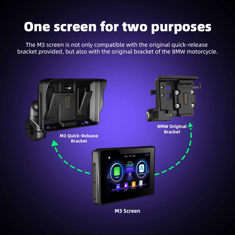 EKIY 5.0" Wireless CarPlay Moto Android Auto Portable Digital Motorcycle Dashboard GPS Navigation Screen For BMW R1200GS R1250GS