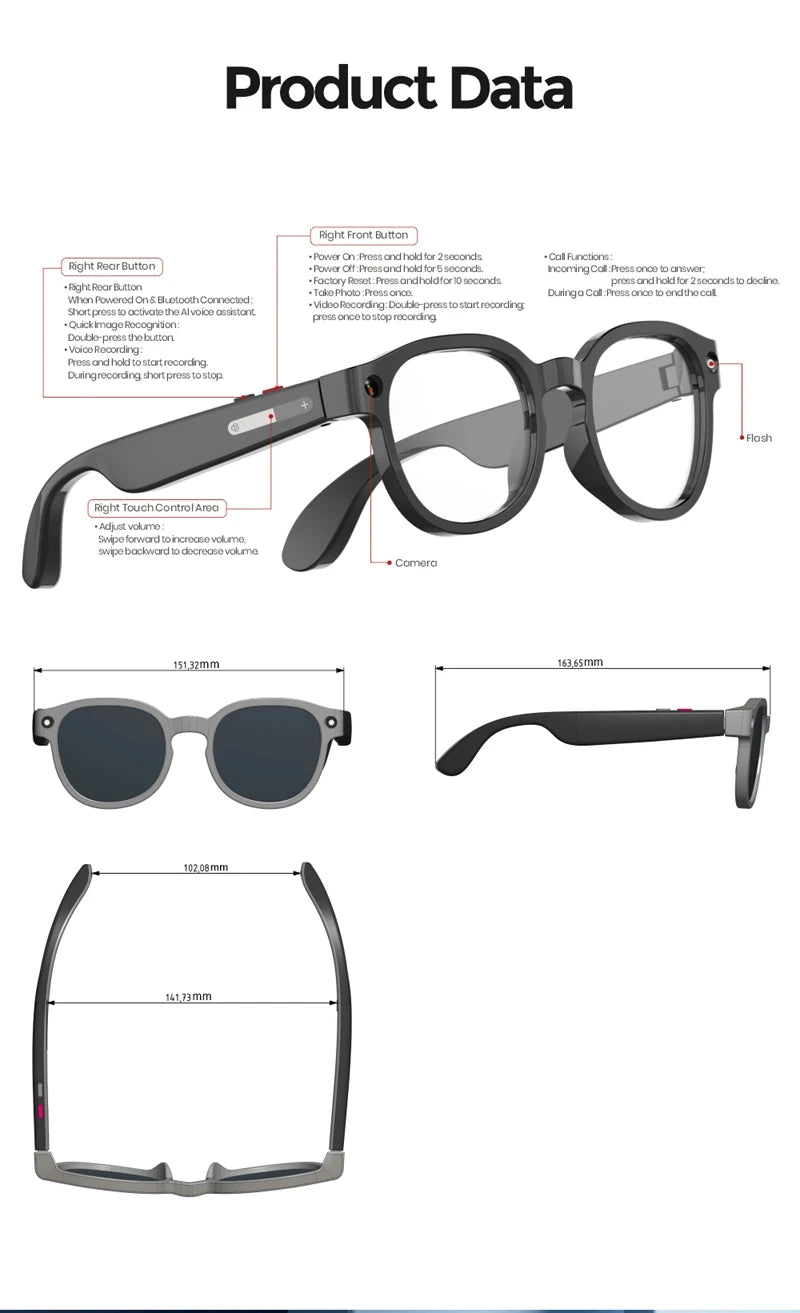 Lenovo AI Smart Glasses 8MP HD Camera 8K Shooting Image AI Translation Bluetooth Call Recording Music Smart SunglassesGifts 2026