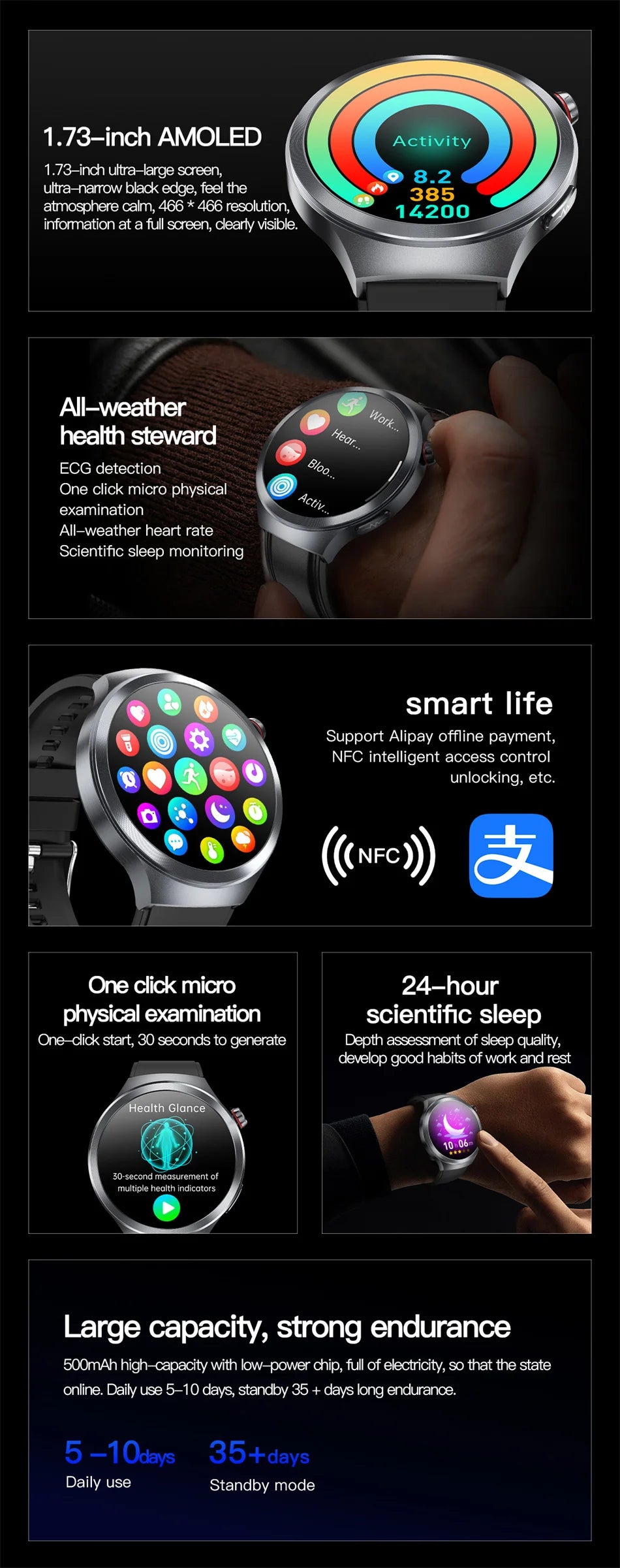 Hospital Level Accurate Measurement Blood Analysis Health Smart Watch ECG Uric Acid Blood Lipids BT Call Smart Watches For man