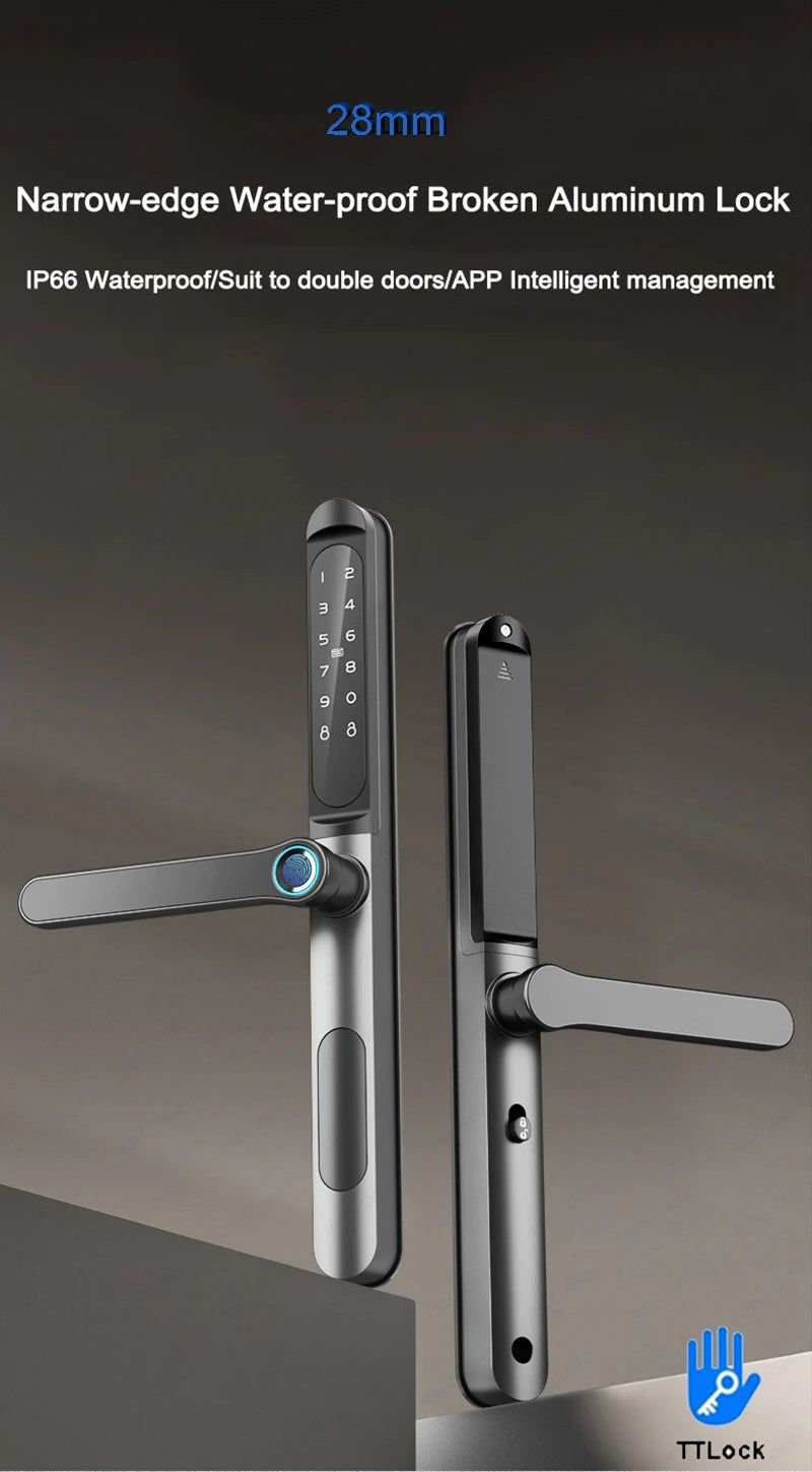 ZHDCOOKEY Fingerprint Biometric Slim Waterproof Smart Door Lock Aluminum RFID Card Password TTLock Electronic Sliding Door Locks