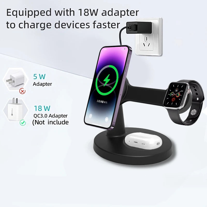3 In 1 Magnetic Wireless Charger Stand For Magsafe iPhone 16 15 14 13 Pro Max Apple Watch 9 8 AirPods Pro Fast Charging Station
