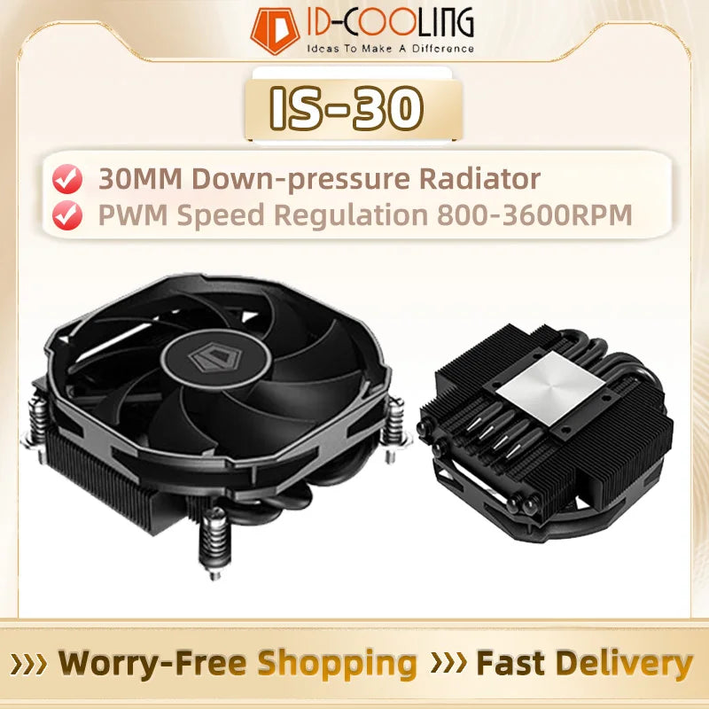 ID-COOLING IS-30i 4 Heat Pipes CPU Cooler 4Pin PWM 3600RPM Fan for Intel LGA1700/1200/115X & ITX Small Case