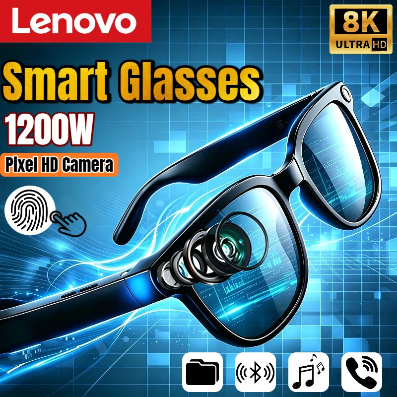 Lenovo AI Smart Glasses 8K Remote Control Touch Photo Camera Recording Voice Assistant Translator Wireless Bluetooth Sunglasses