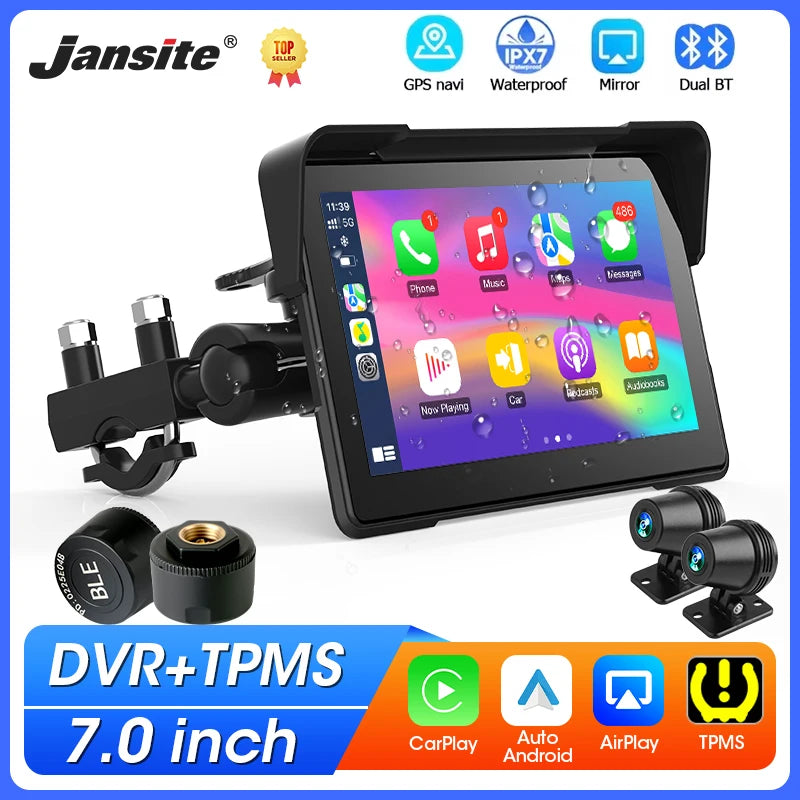 7 inch Portable Motorcycle GPS Navigation IPX7 Waterproof LCD Display For Wireless CarPlay Android Auto Support DVR TPMS