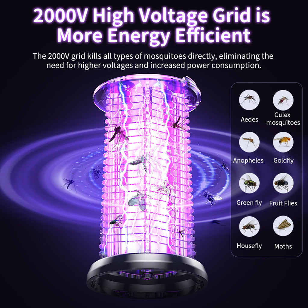 Indoor mosquito killer lamp 2000V, dual-use for outdoor and indoor, with rechargeable insect and fly catcher