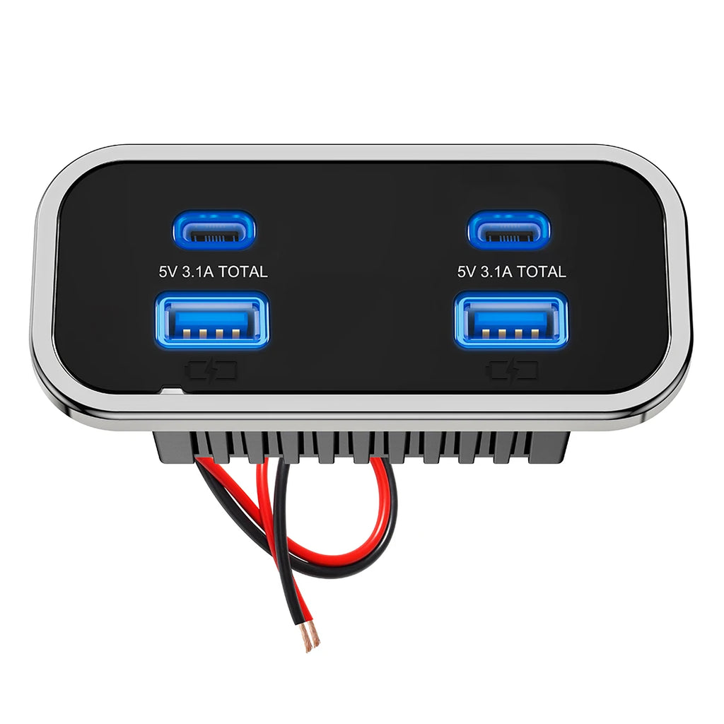 12/24V QC3.0 PD Car Charger Socket Quick Charge Dual USB Dual QC 3.0 Fast Charging Outlet Panel Adapter for Truck Camper Caravan