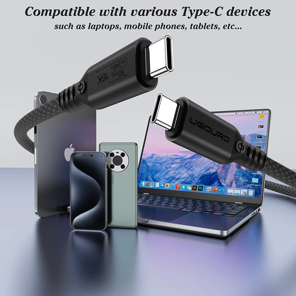 UGOURD Thunderbolt 5 Cable Type C 80Gbps USB4 Gen4 USB C to C 240W Charge Cable 16K Compatible Thunderbolt 4/3 40Gbps for eGPU