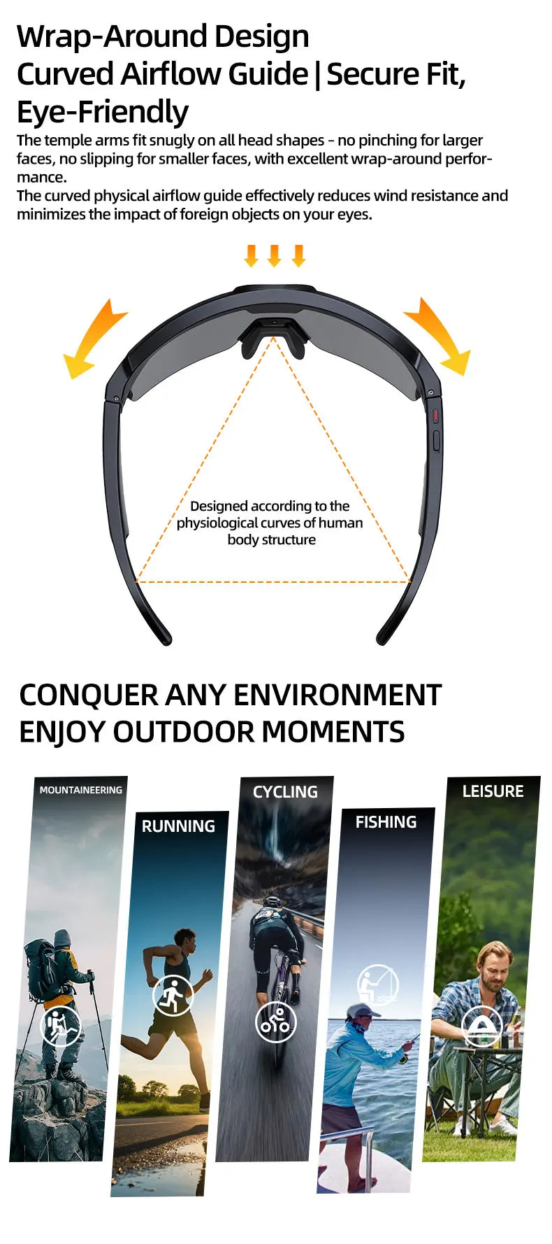 2026 New AI Sport Cycling Smart Glasses 80MP Camera 1200P HD Video Bluetooth 5.3WiFi Open Ear Riding Speaker Real-Time Translate