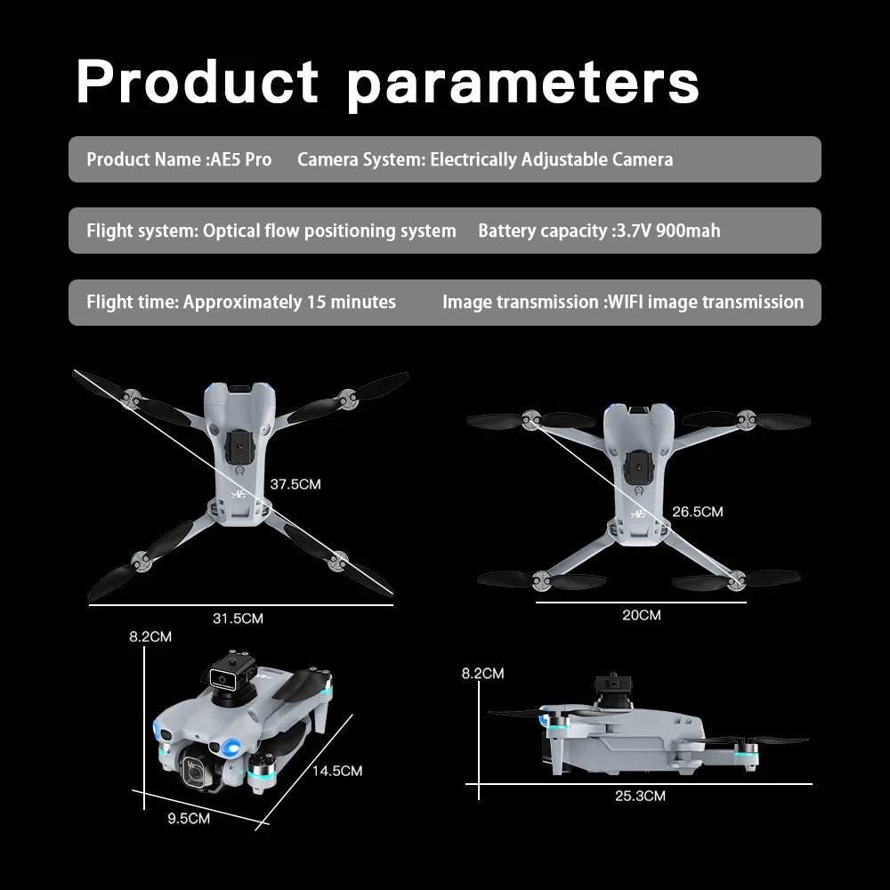 2026 New AE5 Drone 4K Professional Dual Camera Dron Optical Flow Localization 3-Sided Obstacle Avoidance Quadcopter