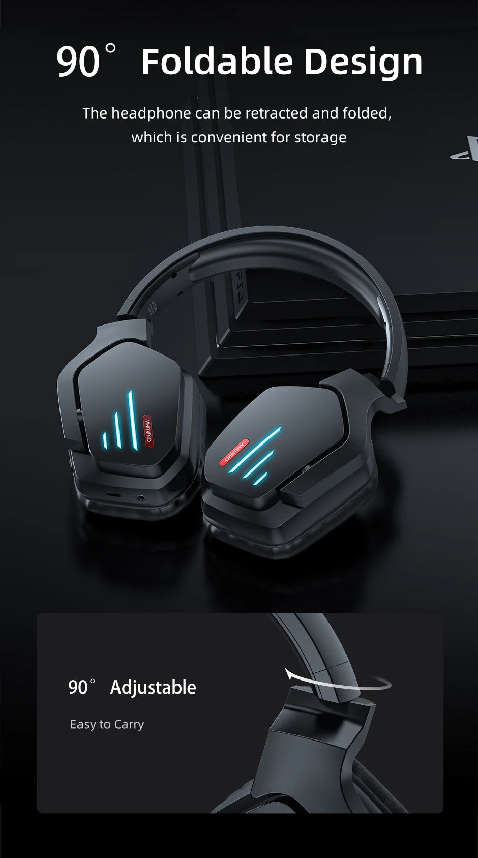 ONIKUMA Wireless Gaming HeadsetNoise Cancelling Earphone Headset Gaming Headphone With Microphone RGB B60  For PS5 PS4 PC Mac