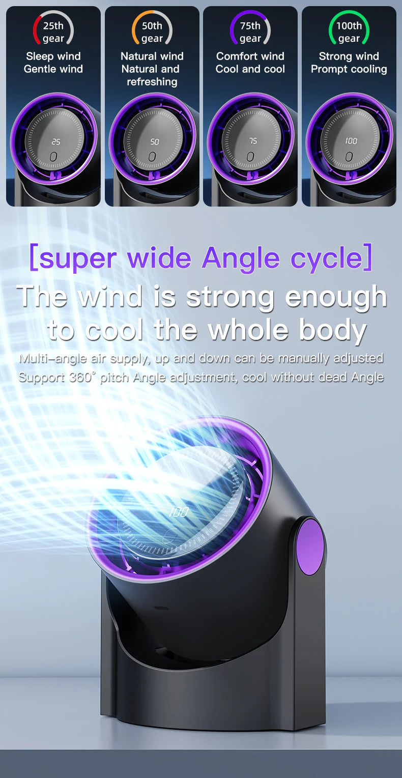 TINSOL New Desktop Electric Fan Air Circulator, Wireless Portable Home Silent Ventilator Suitable for Desktop Wall and Ceiling