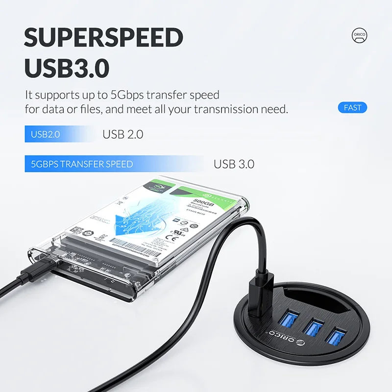 ORICO 5Gbps High-Speed USB HUB Splitter Multi Desktop Grommet USB 3.0 Ports Desk Mount Adapter for PC Tablet Phone High Quality