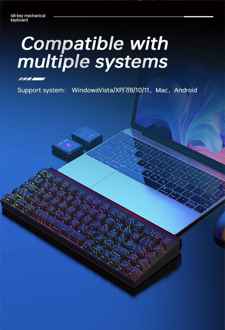 AJAZZ NK68 V2 Wired Mechanical Gaming Keyboard, Red Switch, Full Hot-Swappable, RGB Streamer Light, 68 Keys for Gaming & Office