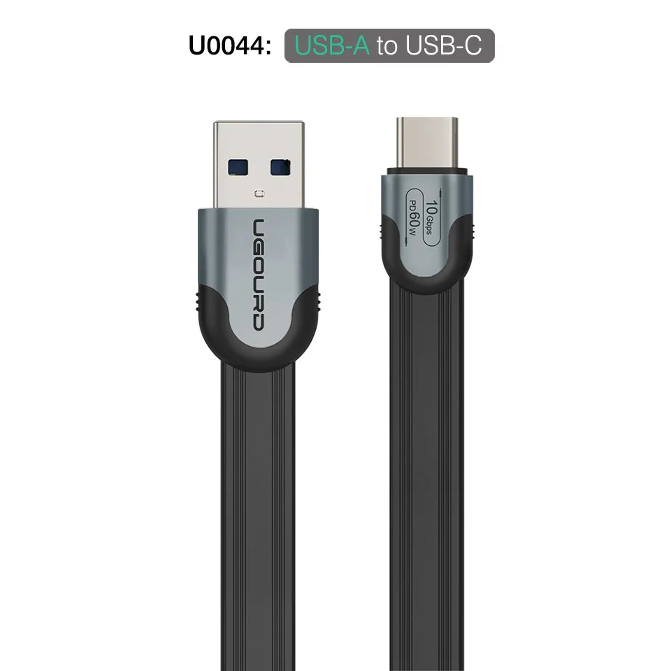 UGOURD USB A to C 10Gbps Cable USB C to Type C USB3.1/3.2 Gen2 Cable Data Transfer USB SSD Hard Disk Cable 60W 0.15m - 3m Flat
