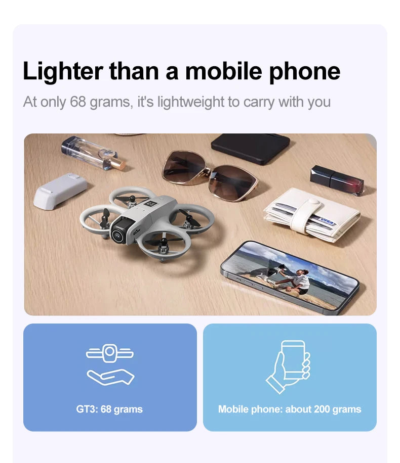 NEW GT3 Mini Foldable Drone With Lights 8k Aerial Photography Optical Flow Positioning 360° Obstacle Avoidance Helicopter Drone