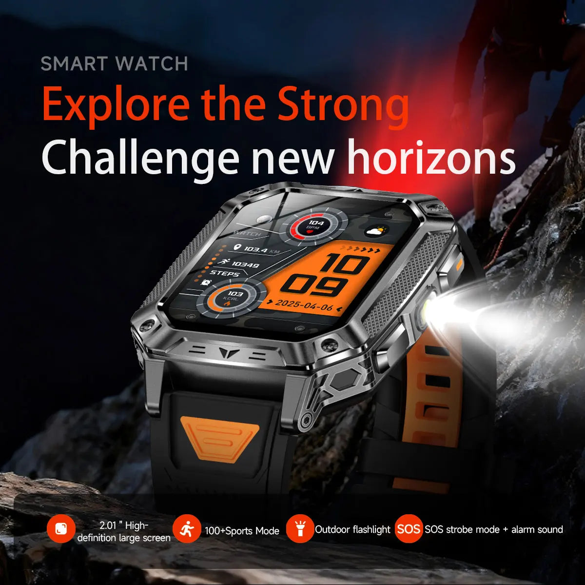 2026 New Built-in 1400mAh Super Large Battery Men Smart Watch Outdoor GPS 2.01"AMOLED Screen 10ATM Waterproof BT Call Smartwatch