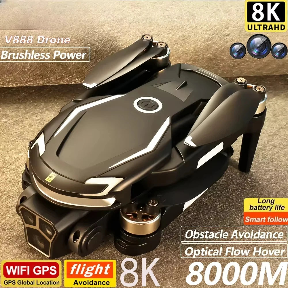 2025 New V88 8K Professional Aerial Dual-Camera Omnidirectional Obstacle Avoidance Mini Drone GPS Folding Quadcopter 10km Toys