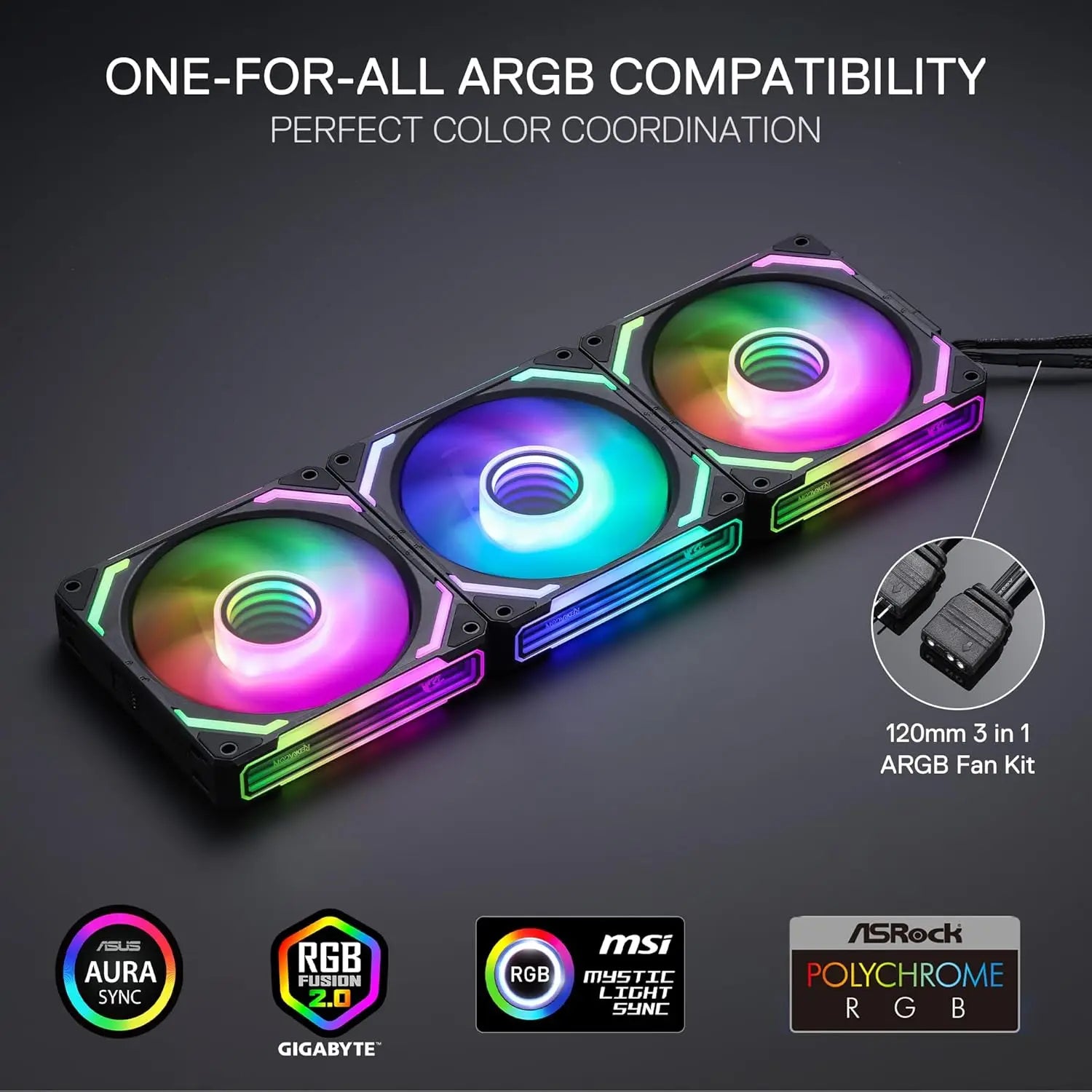 Redragon GCF012 Standard 120mm PC Case Fan,5V 3Pin ARGB Lighting 4 Pin PWM Case Fanfor Radiator/Computer Case Cooling