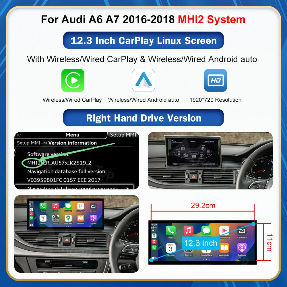 12.3 Touch Display For Audi A6 A7 HN RMC MHI2 LHD RHD 2011-2018 Multimedia Player Andriod Auto Link GPS Carplay Screen Car Play