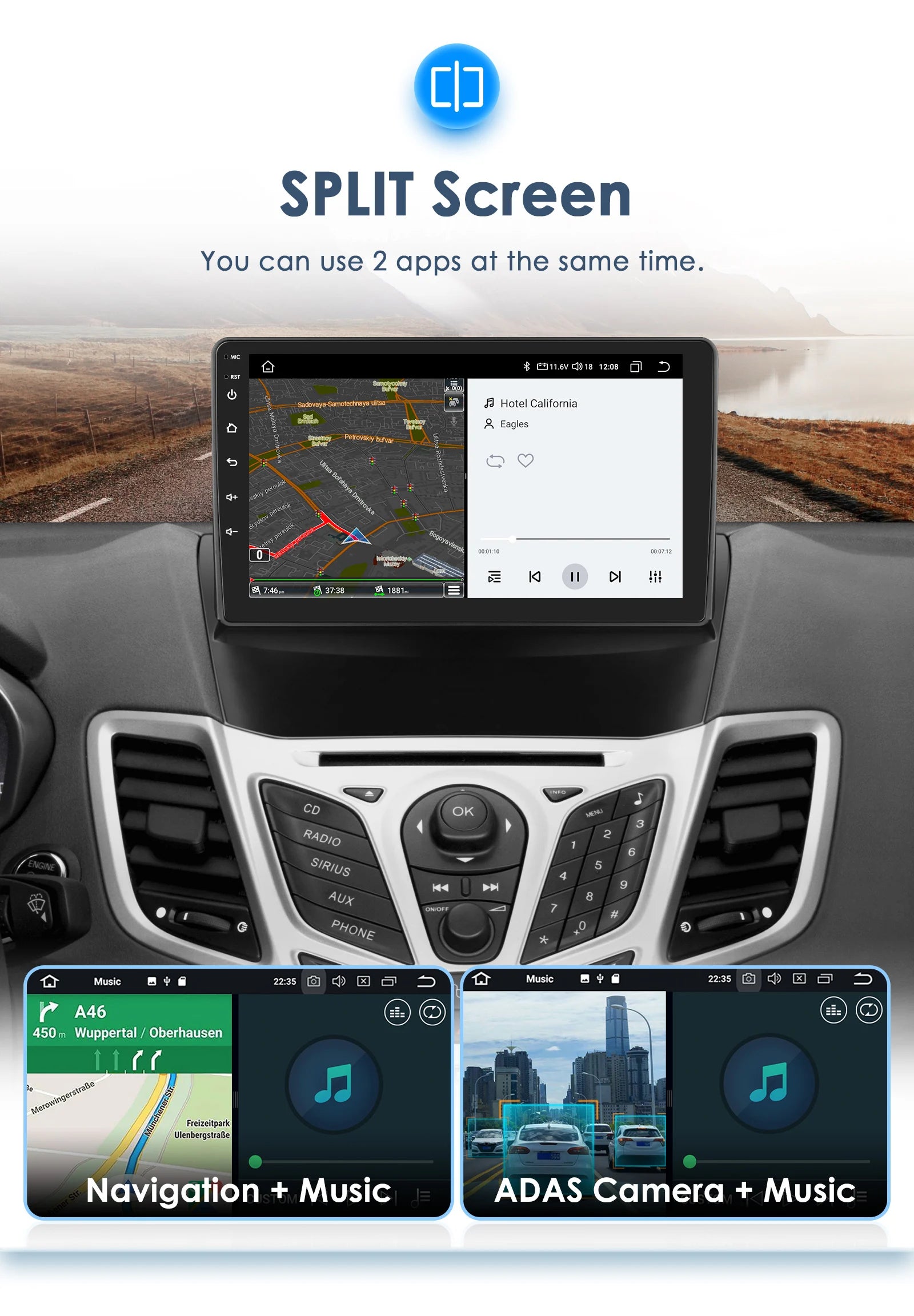 For Ford Fiesta Mk7 2009-2017 Wireless CarPlay for Apple Android Auto Car Radio GPS RDS WiFi 4G 8Core Multimedia Stereo 2din SWC