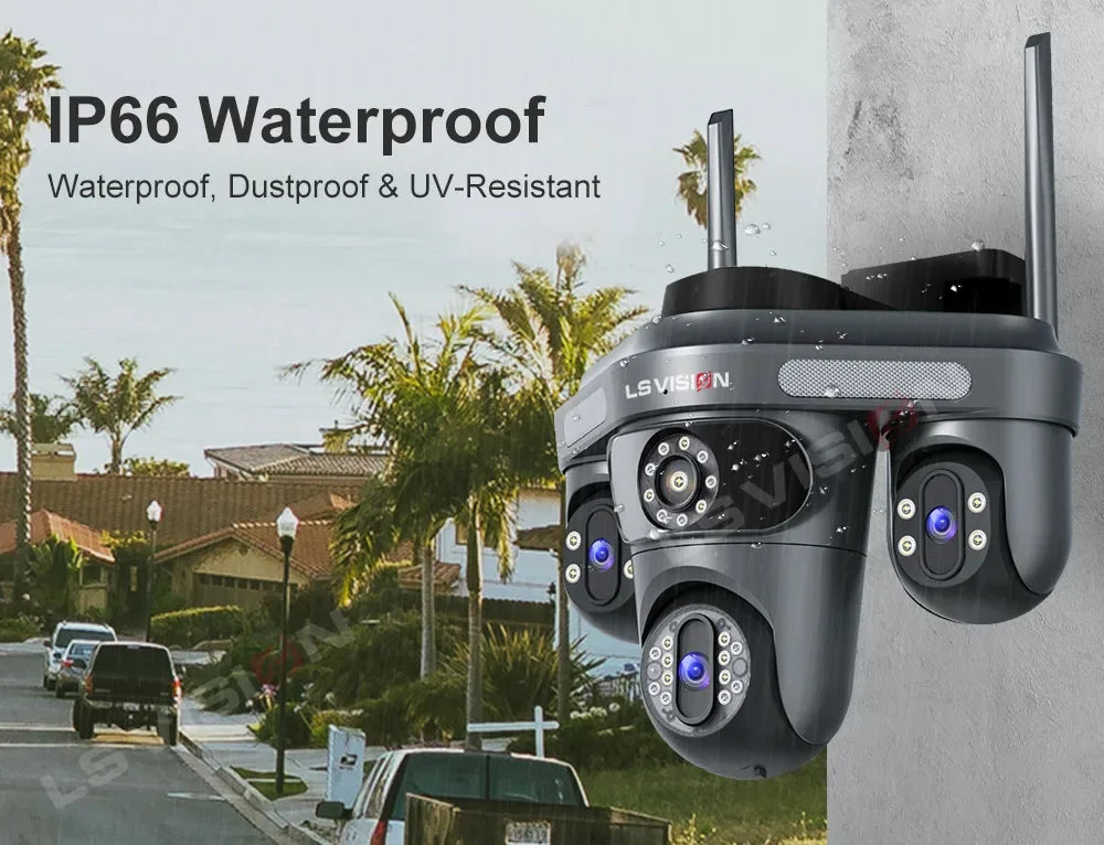 LS VISION 15MP Three Screens WiFi IP Camera Wireless Outdoor Three Lens PTZ Waterproof Human Auto Tracking Surveillance Cameras