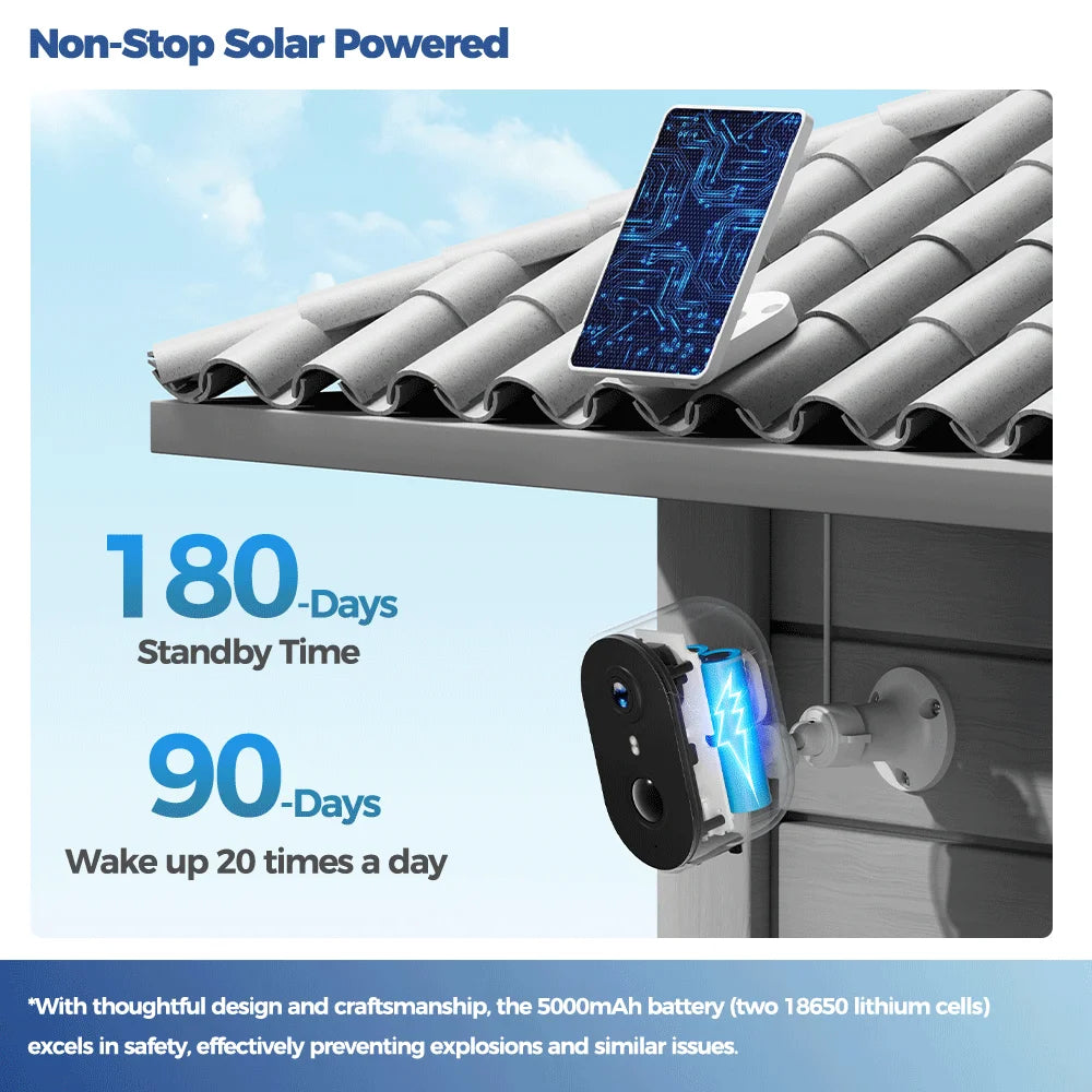 ALEVIO 2.5K Outdoor Solar Surveillance Camera WiFi Wireless Security Camera Ultra Standby AI Detection Color Vision Battery Cam