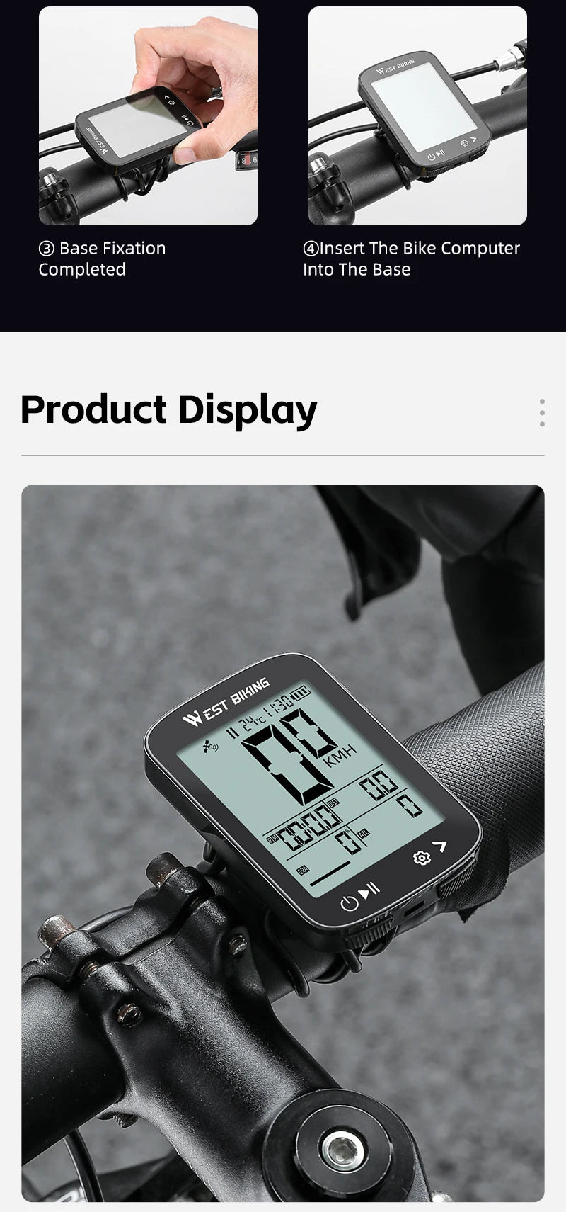 WEST BIKING Intelligent GPS Bicycle Computer Large Screen Wireless Cycling Speedometer IPX7 Waterproof Lightweight Bike Odometer