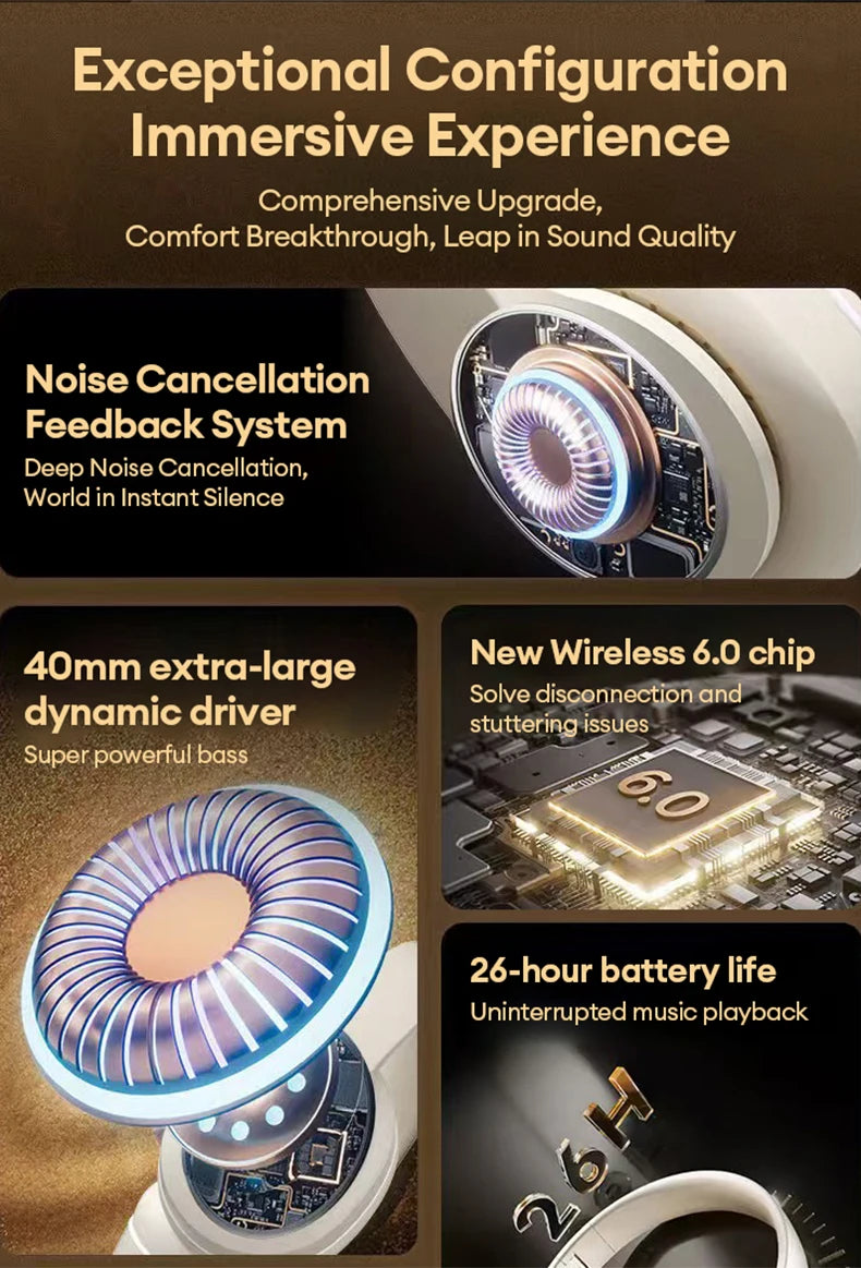 Lenovo LES-107 Wireless Over-Ear Bluetooth Sport Headphones Noise Cancelling Foldable Gaming Headset HiFi Bass Long Battery Life