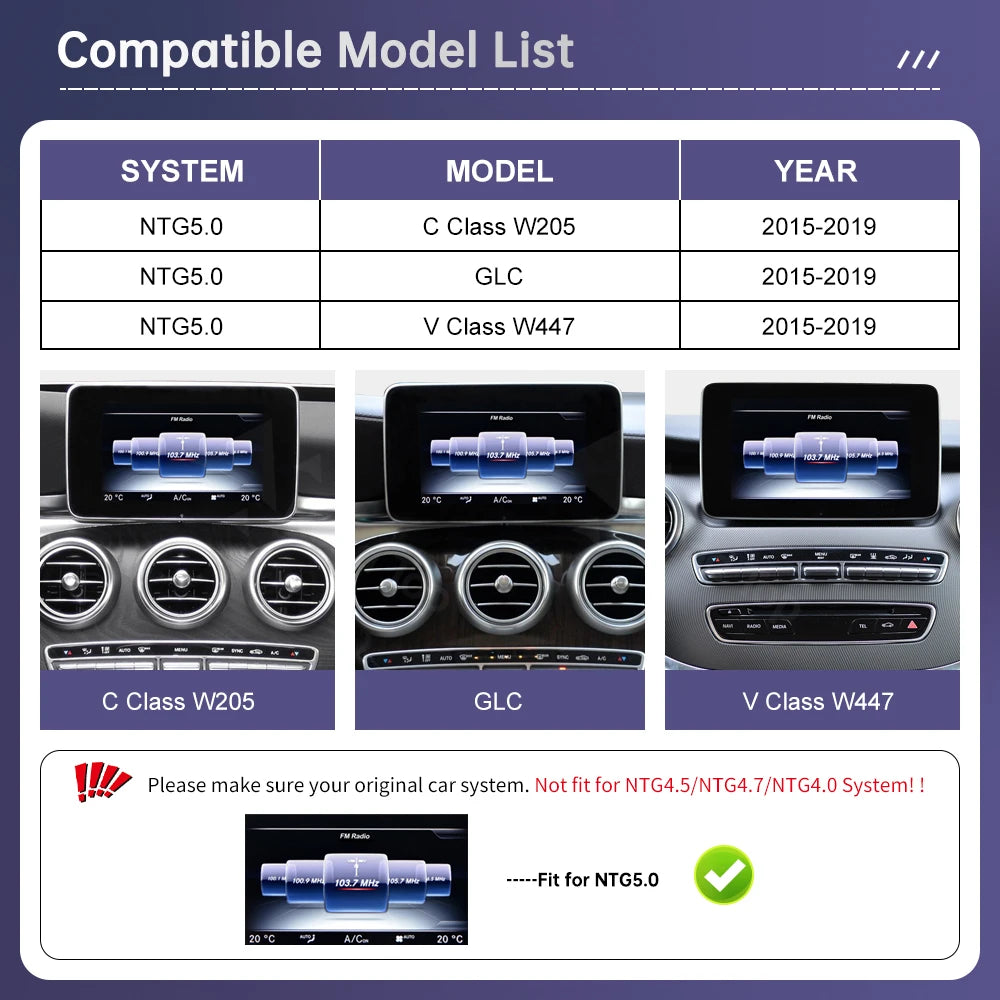 New 12.3" Linux Touch Screen for Mercedes Benz W205 GLC C V Class V447 GLA CLA NTG5.0 2015-2019 Wireless Carplay Android Auto
