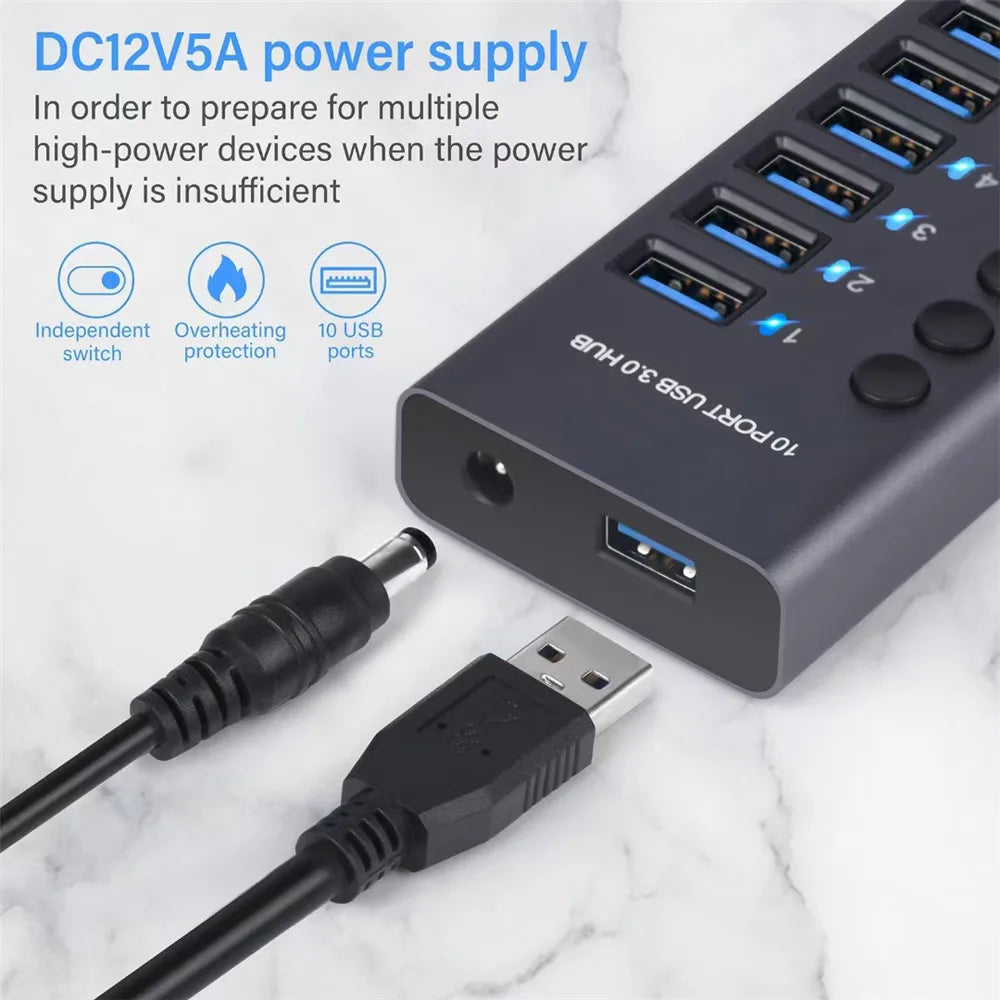 MZX 10/7/4-Port USB 3.0 A Hub Aluminum Multi-Hub Splitter Concentrator Extensior Dock Switch Adapter for PC Laptop Accessories