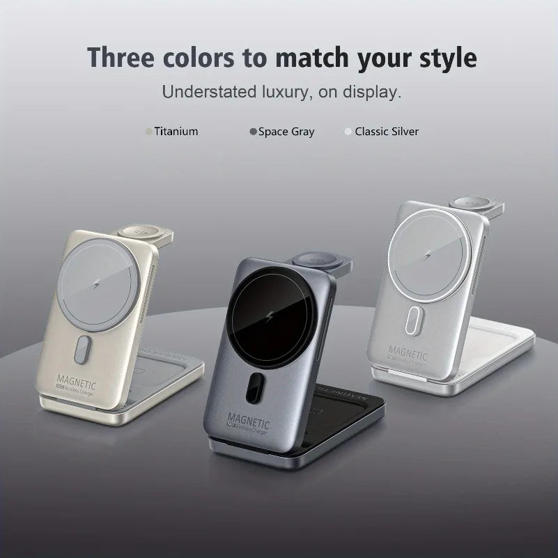 Foldable 3 In 1 Magnetic Wireless Charger Stand For Magsafe iPhone 12-17 Apple Watch 6 7 8 Airpods Pro Fast Charging Station