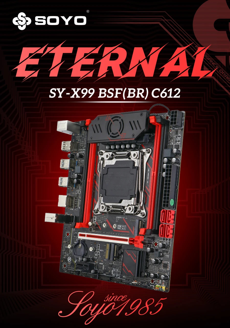 SOYO X99 Gaming Motherboard Kit C612 Chipset with Xeon E5-2682 V4 CPU & 8GB(1x8GB) DDR4 2133MHz RAM M.2 NVME SATA3 TPM2.0 Pin