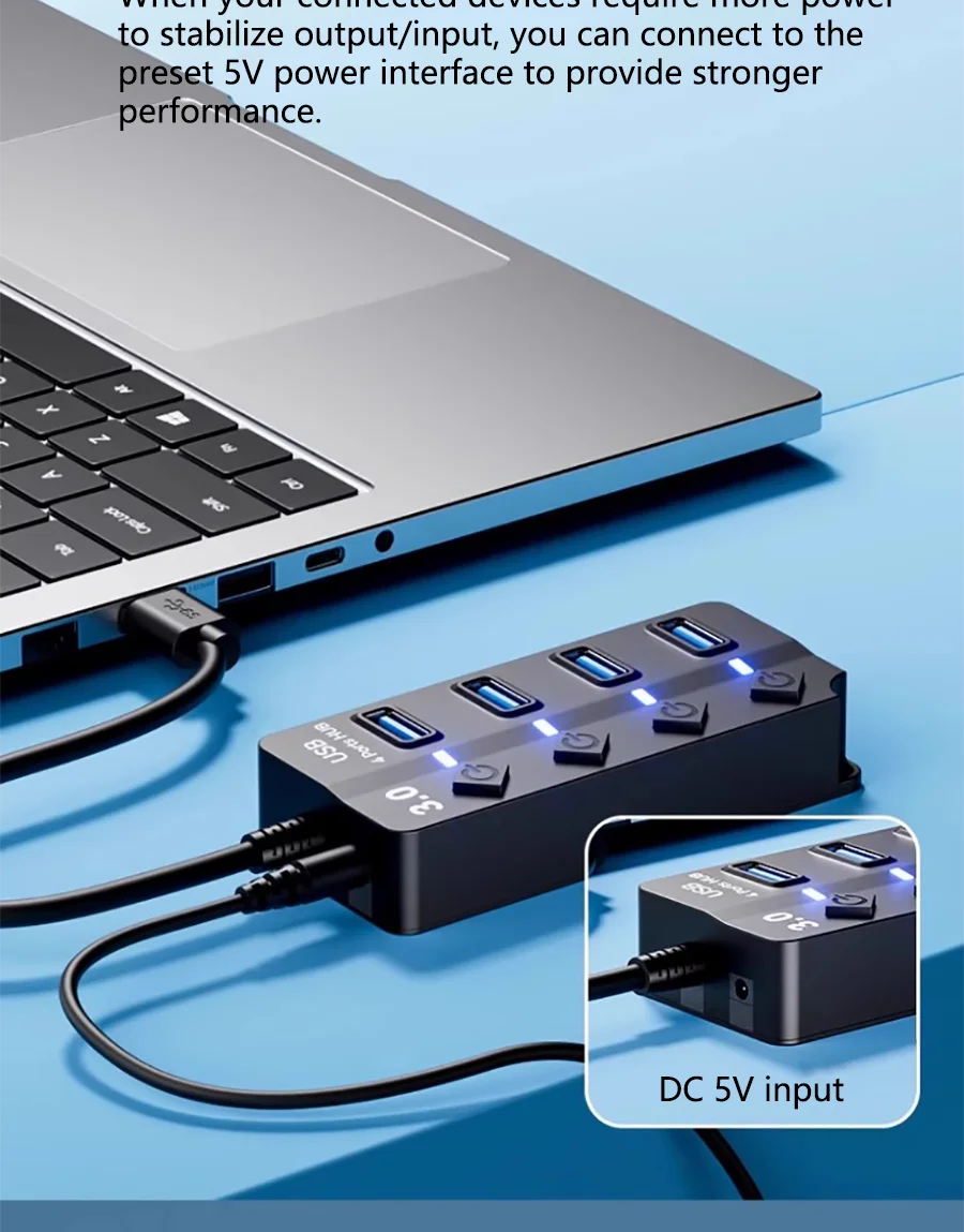 JUMPEAK 4 Port 7 Port USB Hub USB3.0 Expander Docking Station Splitter With Power Adapter With Switch For Laptop PC Multi-Device