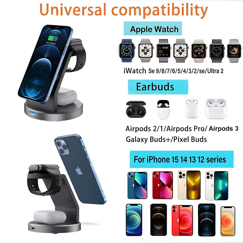 3 In 1 Magnetic Wireless Charger Stand For iPhone 17 16 15 14 13 12 Pro Max iWatch AirPods Station MagSafe Fast Charging Station