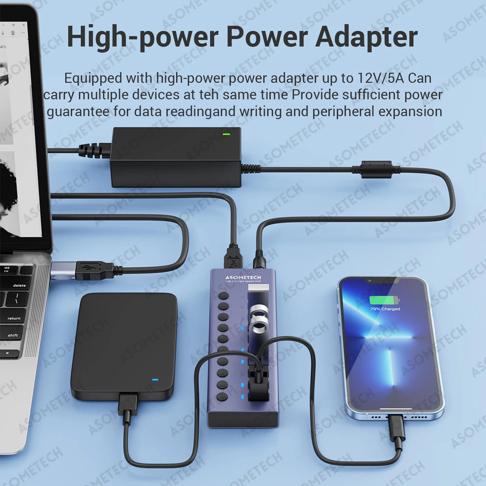 4/7/10 Ports Hub Usb 3 0 Multi USB Splitter with Switch Power Adapter Multi usb Extender for Laptop Accessories MacBook Splitter